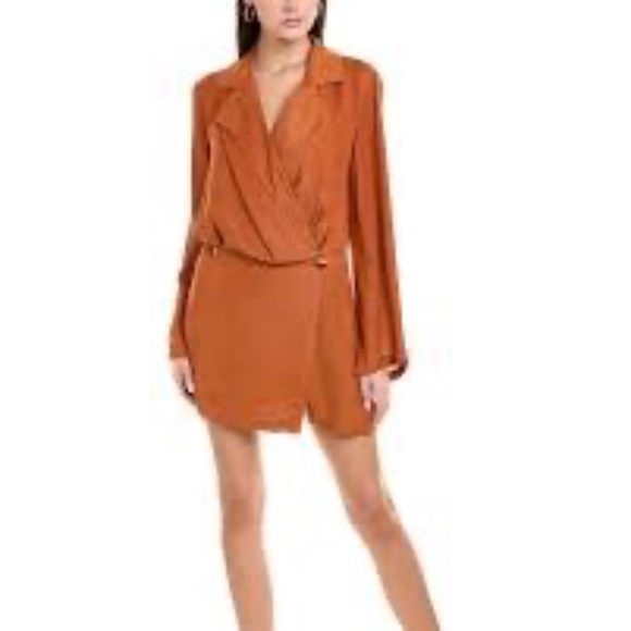 Free People Simone Notch Lapel Long Sleeve Mini Dress in Cinnaber M - Picture 2 of 11
